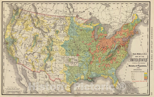 Historic Map : 1897 United States population density 1890. - Vintage Wall Art