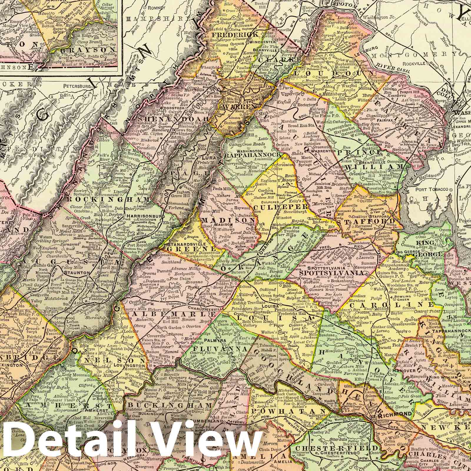 Virginia 1897 Historical Map Print - Rand McNally & Co. Atlas