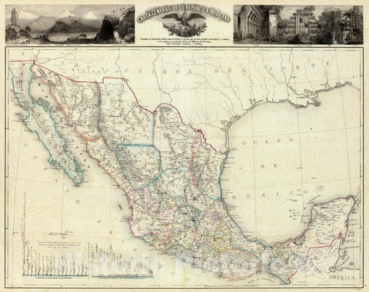 Historic Map : Mexico, 1858 Carta general de la Republica Mexicana. , Vintage Wall Art