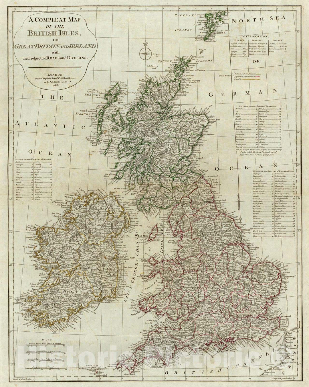 Historic Map : 1788 A compleat map of the British Isles. - Vintage Wall Art