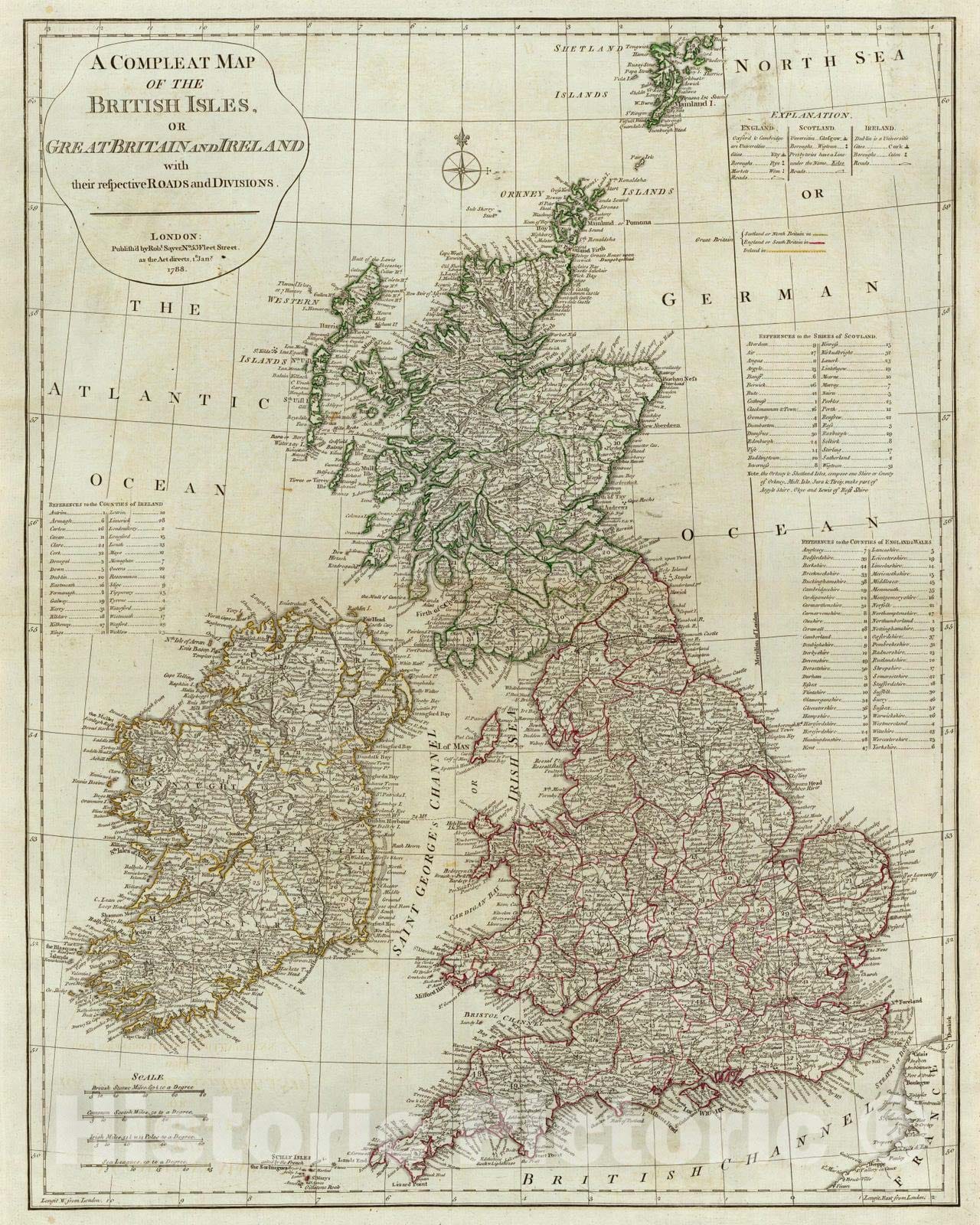 Historic Map : 1788 A compleat map of the British Isles. - Vintage Wall Art