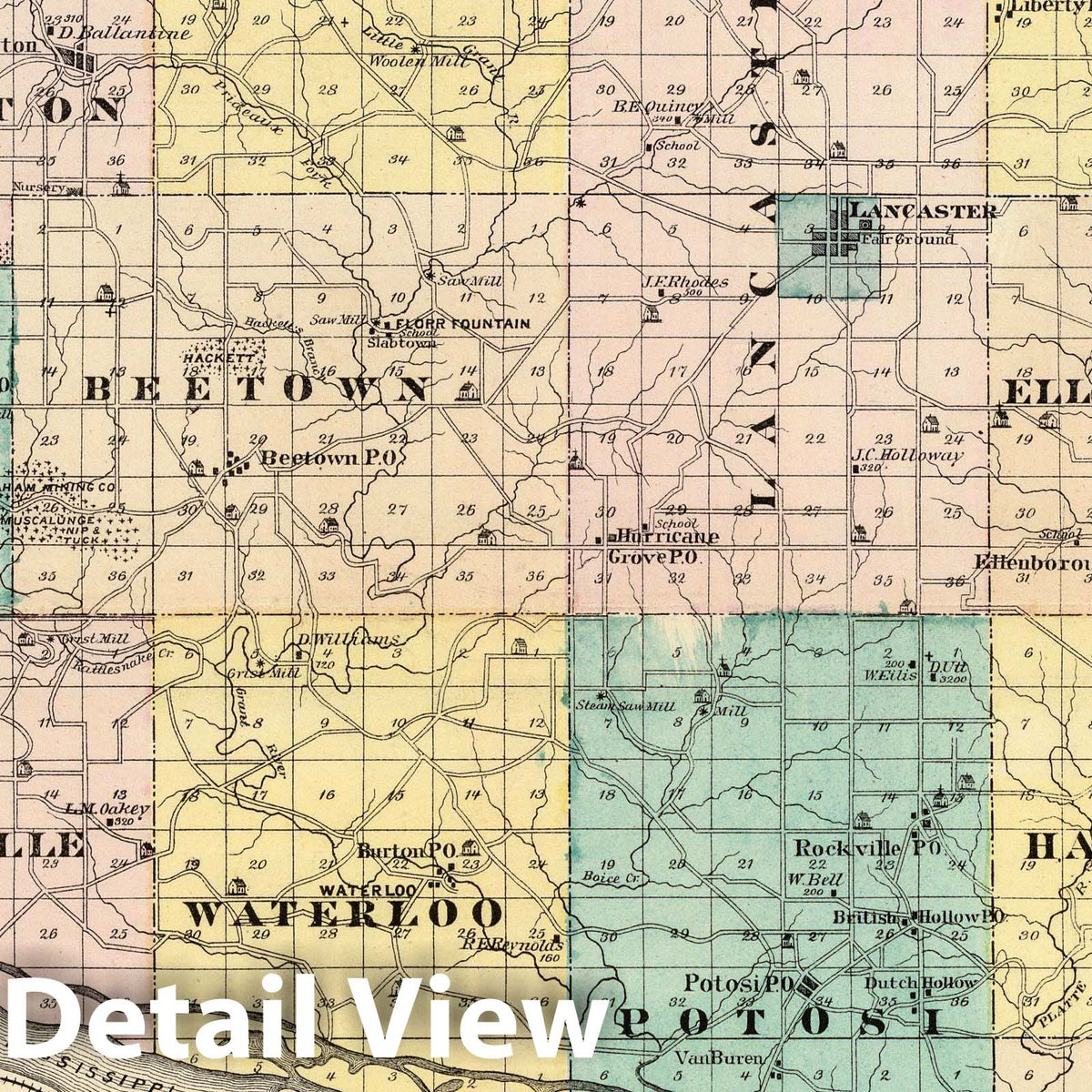 Lancaster Township, Grant County, Wisconsin - Geologic Map, 1878