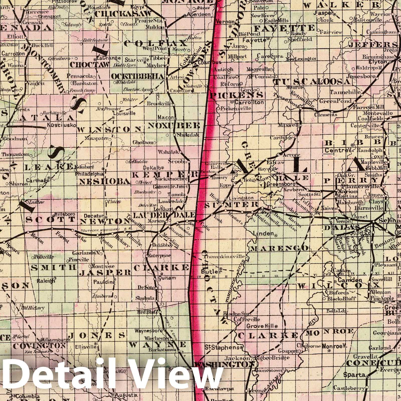 Historic Map : National Atlas - 1875 Mississippi & Alabama. - Vintage Wall Art