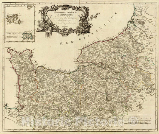 Historic Map : France, Channel Islands 1751 Normandie. , Vintage Wall Art