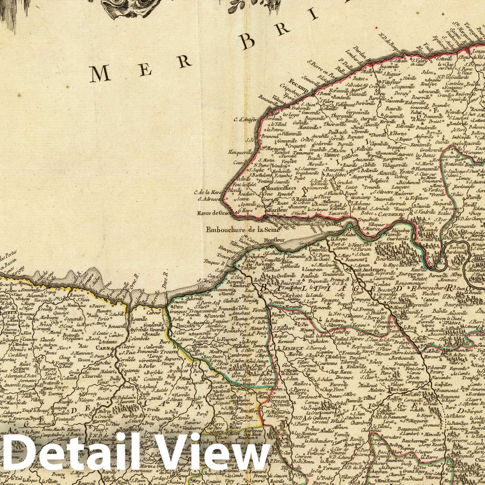 Normandy, France - Postal Map, 1751 - Historical Map Reproduction