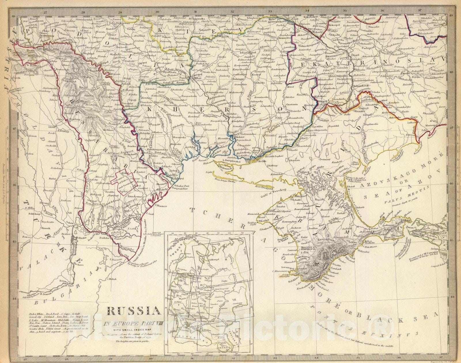 Historic Map : 1835 Russia in Europe Part VIII with index map. - Vintage Wall Art