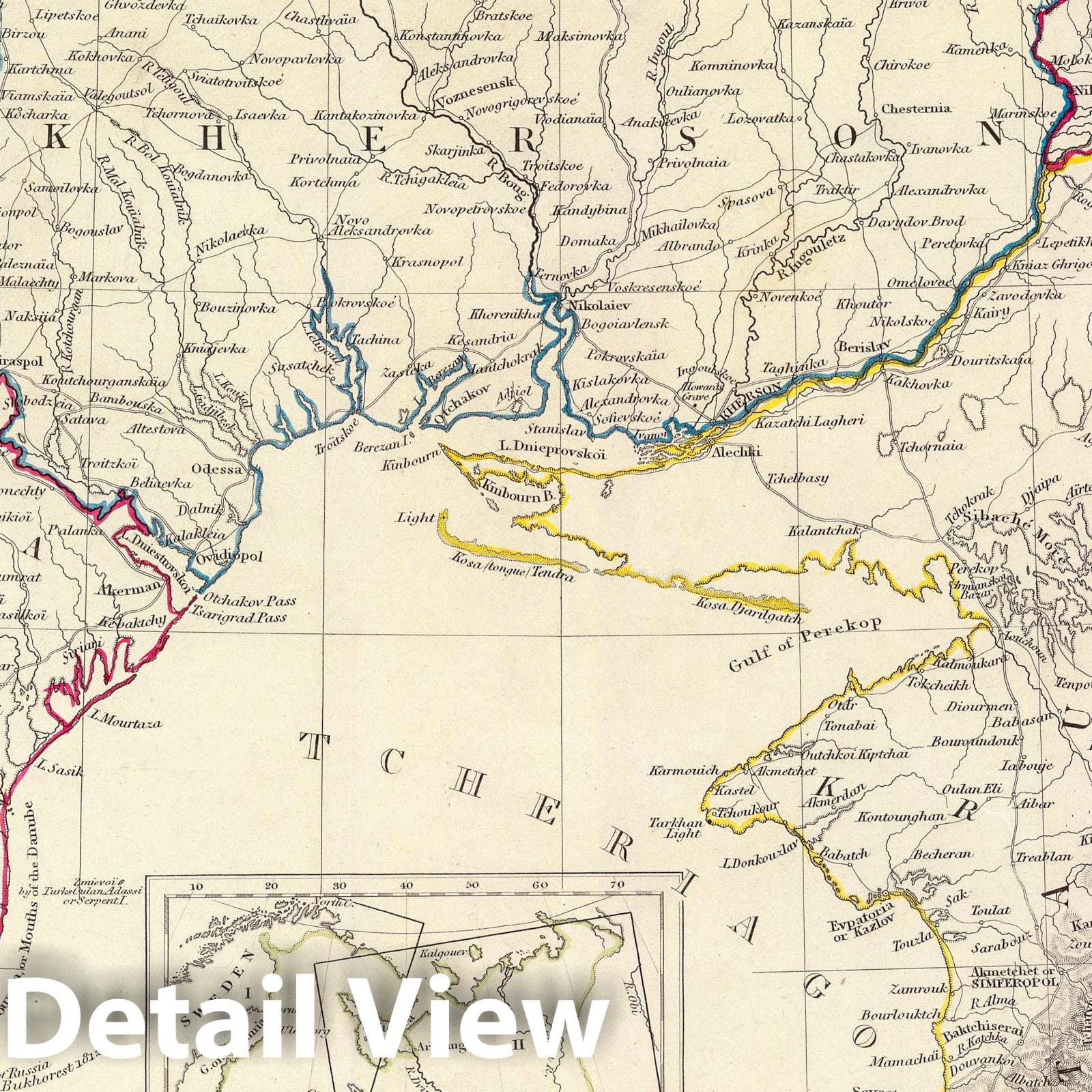 Podolia, Bessarabia, Kherson, Ekaterinoslav, Taurida, Crimea - 1835 Historical Map