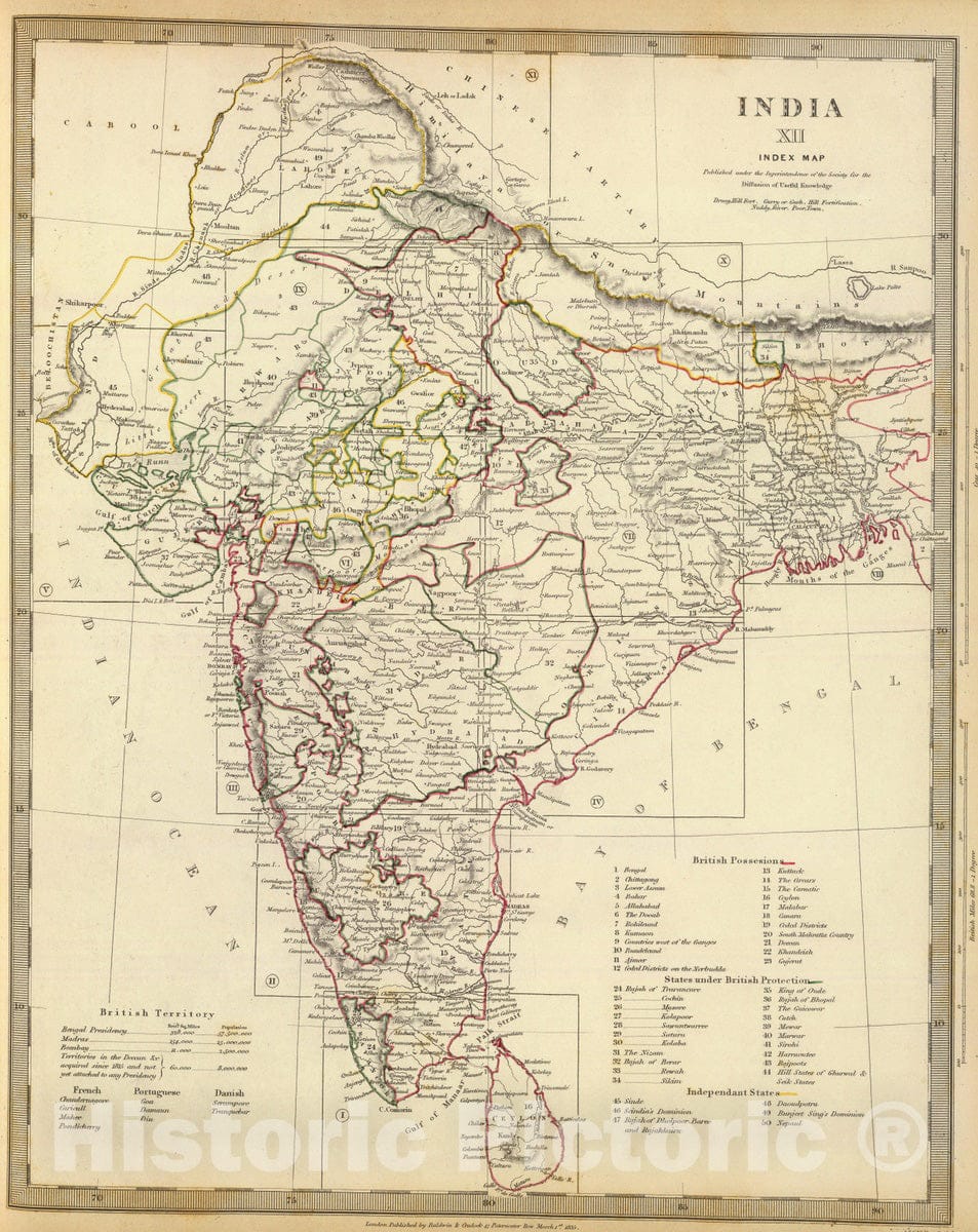 Historic Map : 1835 India XII (Index Map) : Vintage Wall Art