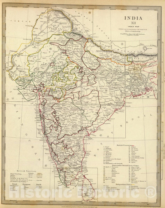 Historic Map : 1835 India XII (Index Map) : Vintage Wall Art