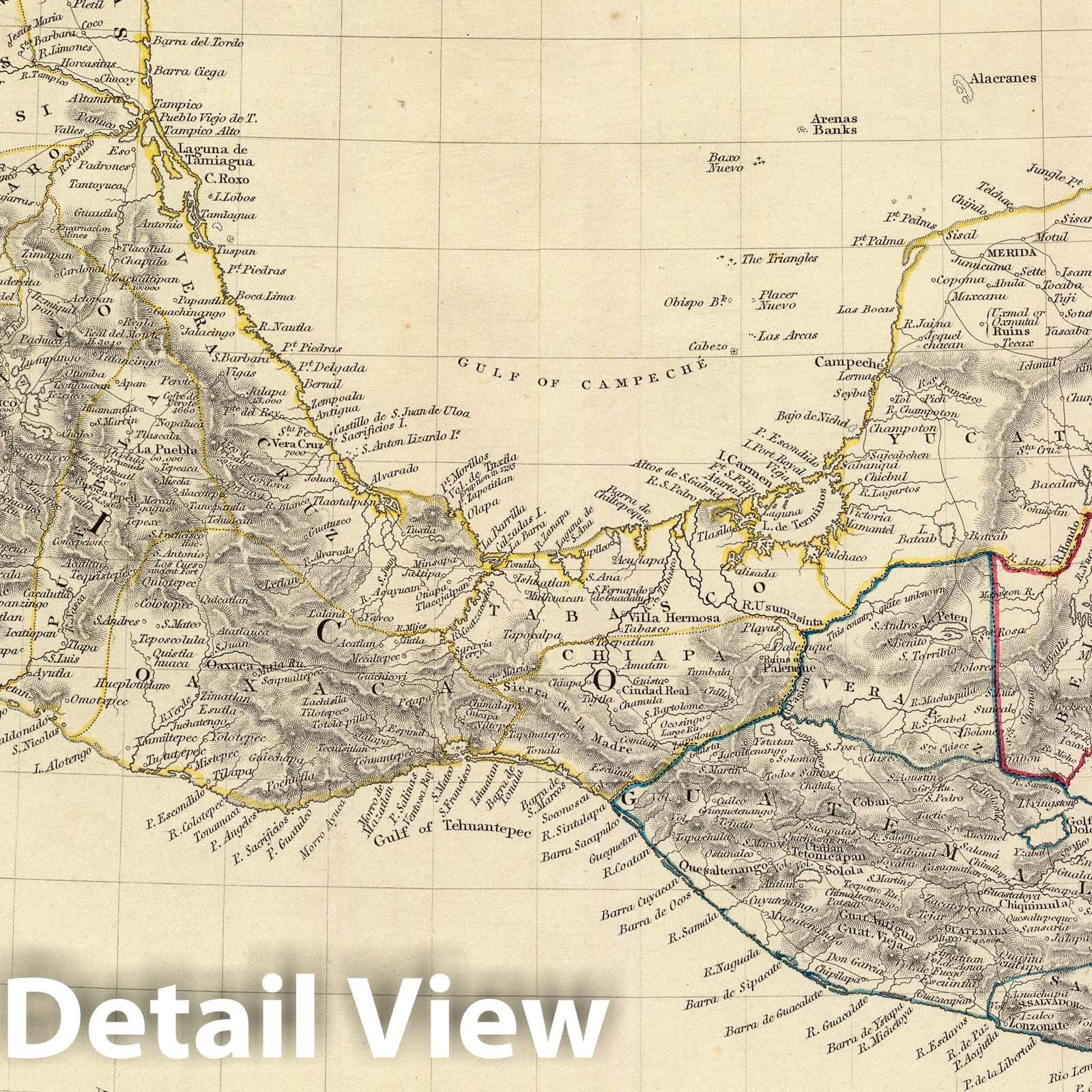 Central America and Southern Mexico - Historical Map 1842