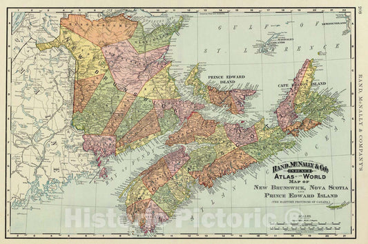 Historic Map : 1897 Maritime Provinces of Canada. - Vintage Wall Art