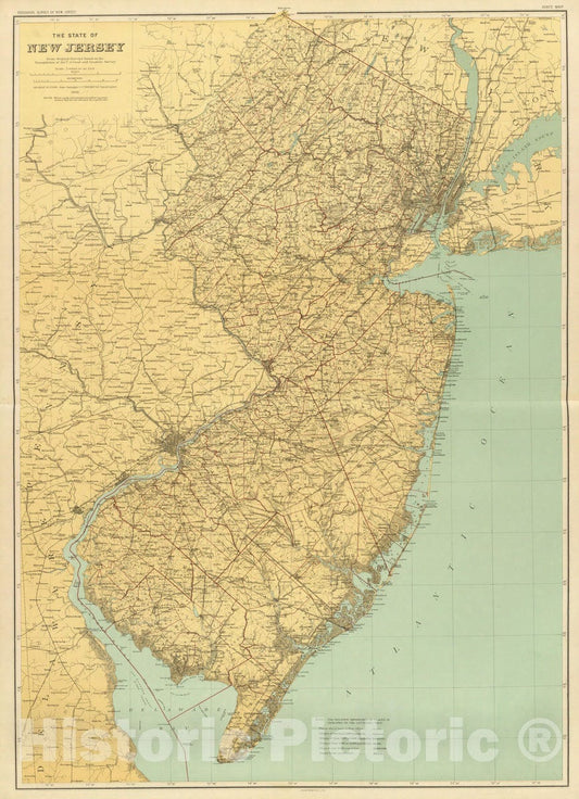 Historic Map : 1888 N.J. state map. - Vintage Wall Art