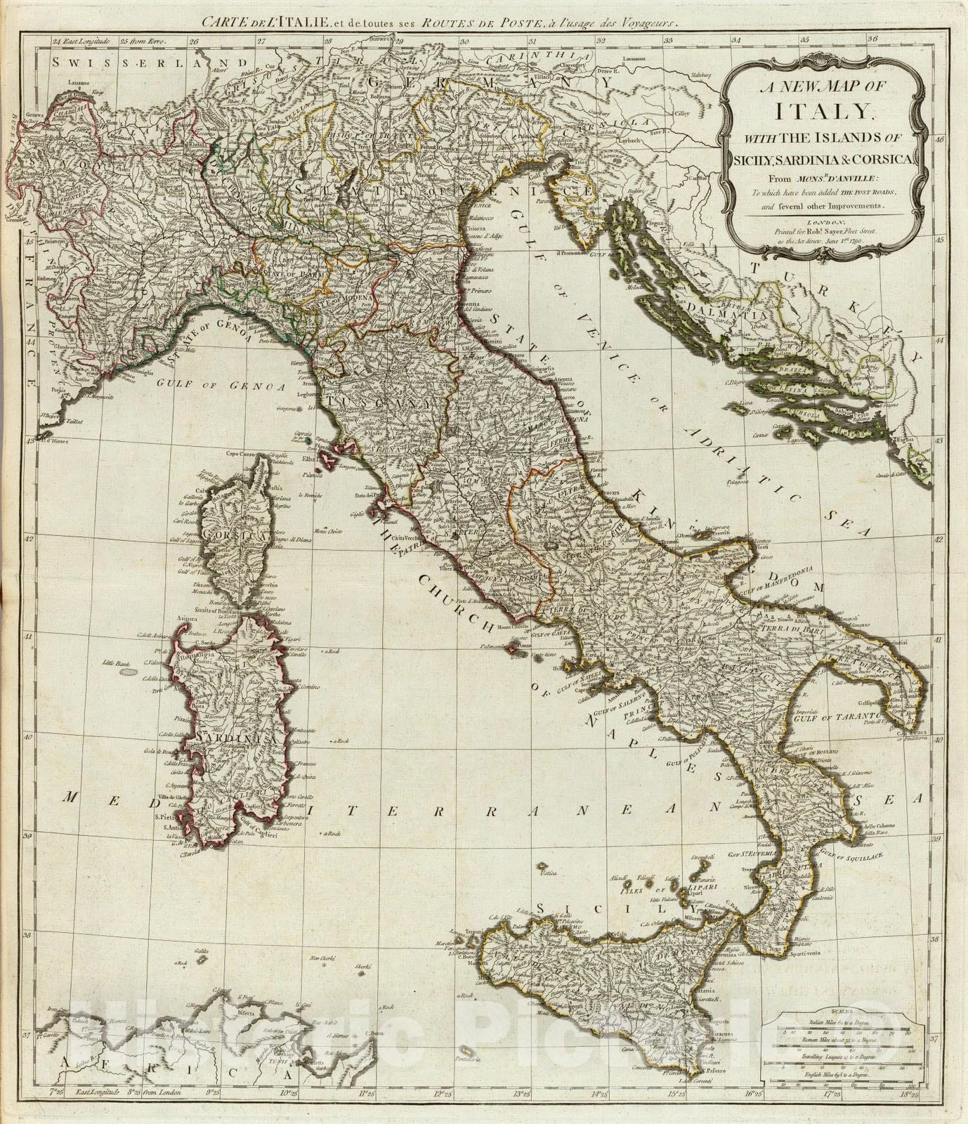 Italy with Sicily, Sardinia, and Corsica - Road Map, 1790