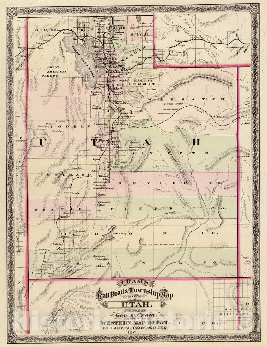 Historic Map : National Atlas - 1875 Utah. - Vintage Wall Art