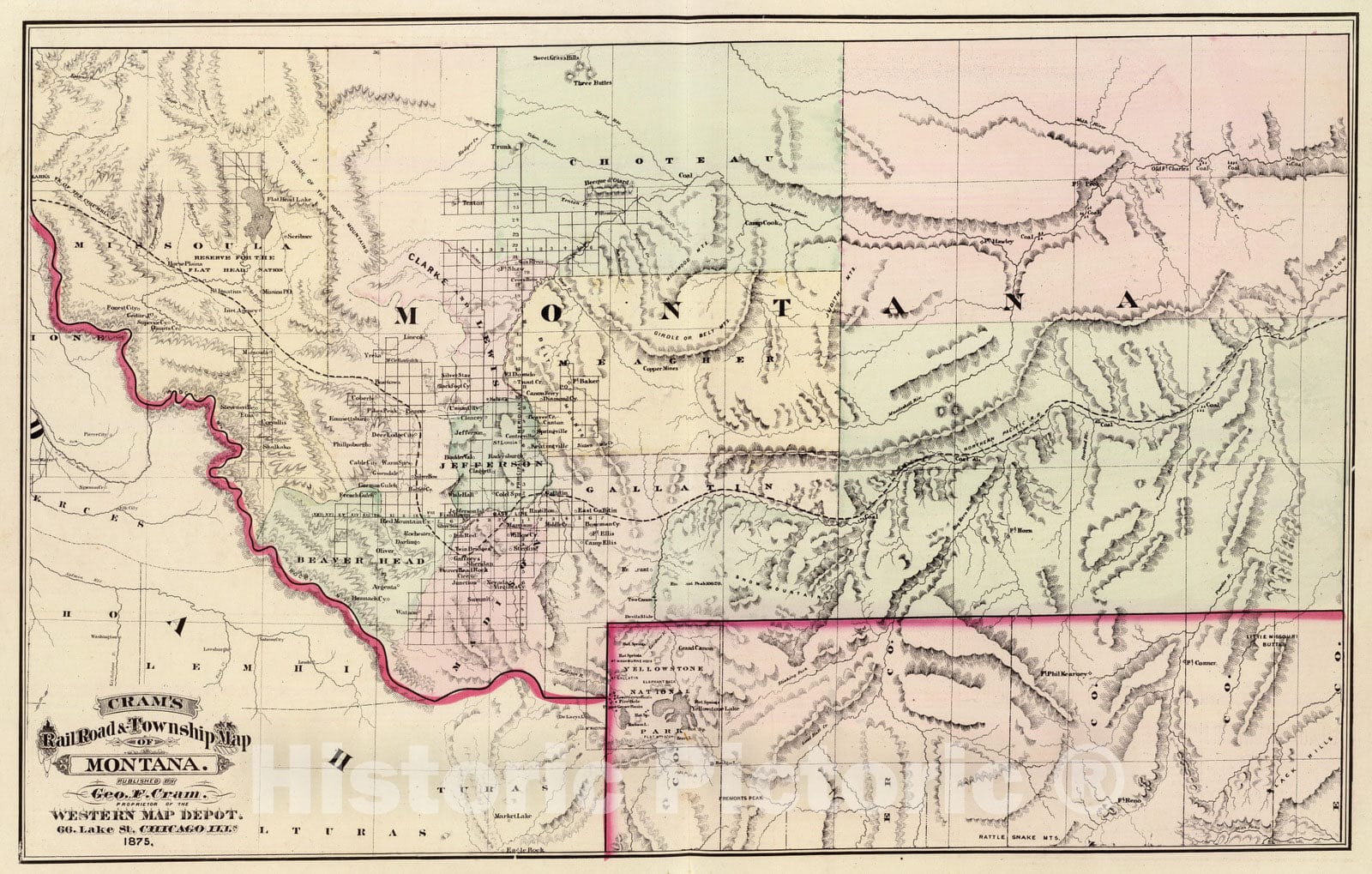 Historic Map : National Atlas - 1875 Montana. - Vintage Wall Art