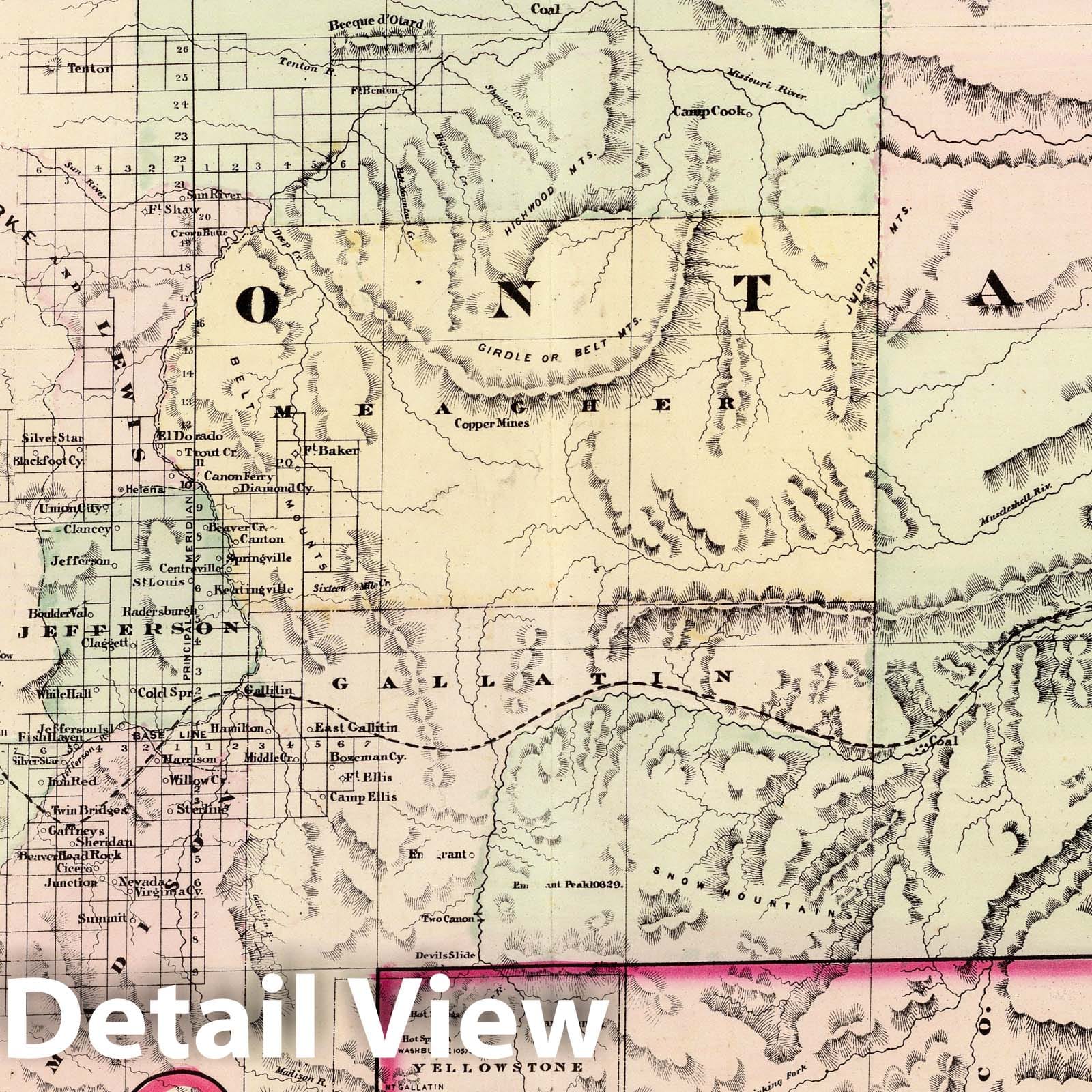 Montana - Railroad Map, 1875 - Cram's Commercial Atlas Historical Print