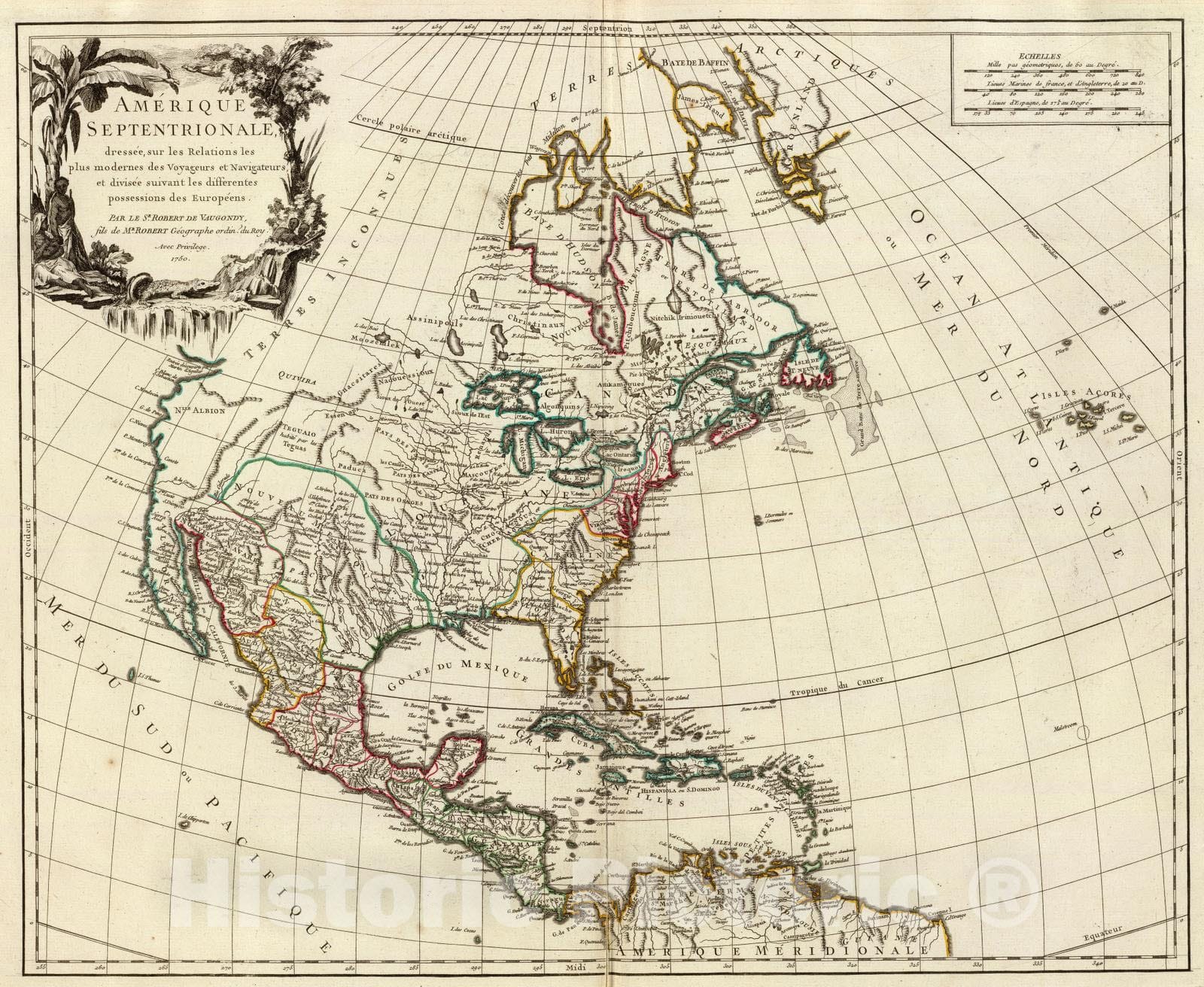 Historic Map : 1750 Amerique Septentrionale. - Vintage Wall Art