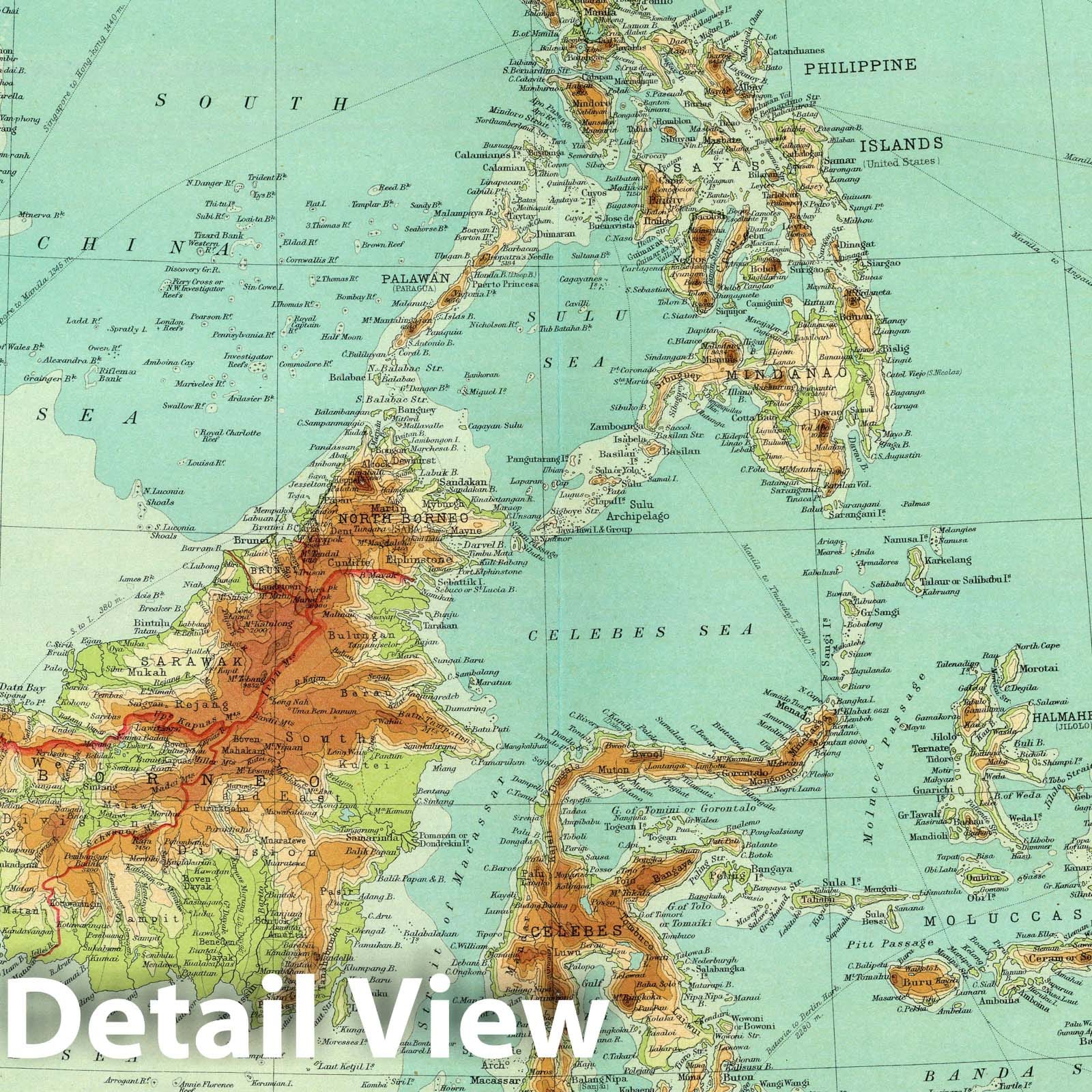 1922 Malay Archipelago Survey Map with Manila Region - Times Atlas Print