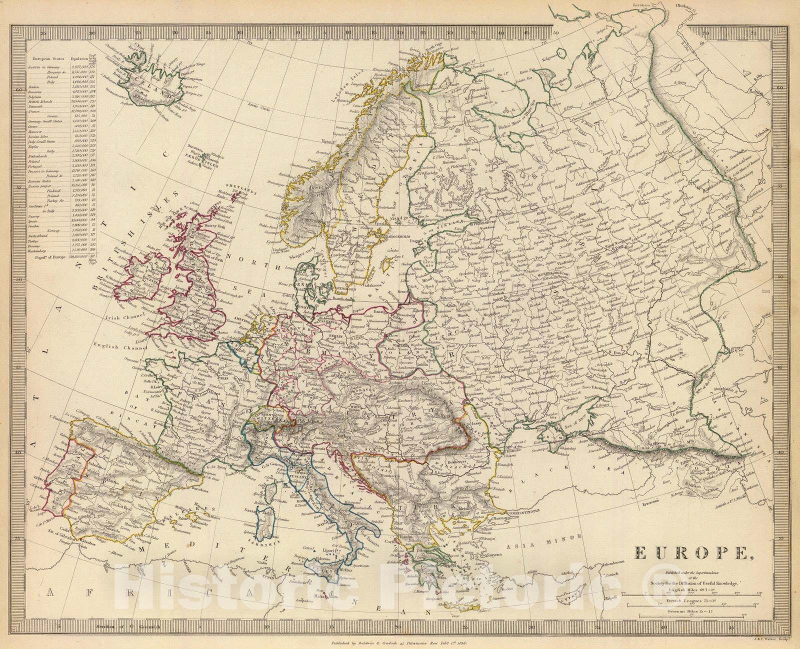 Historic Map : 1836 Europe. v2 - Vintage Wall Art