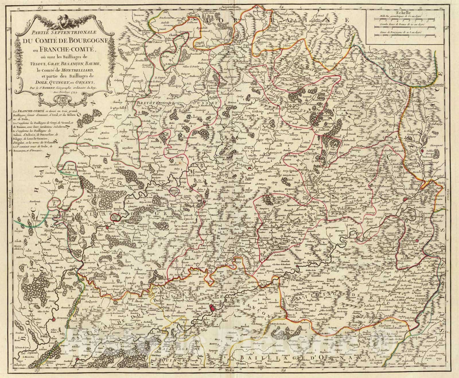 Historic Map : France, 1749 Comte de Bourgogne nord. , Vintage Wall Art