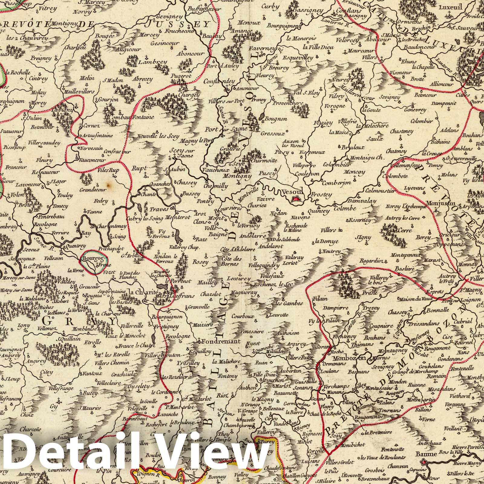 Northern Burgundy and Franche-Comté, France - Postal Map, 1749