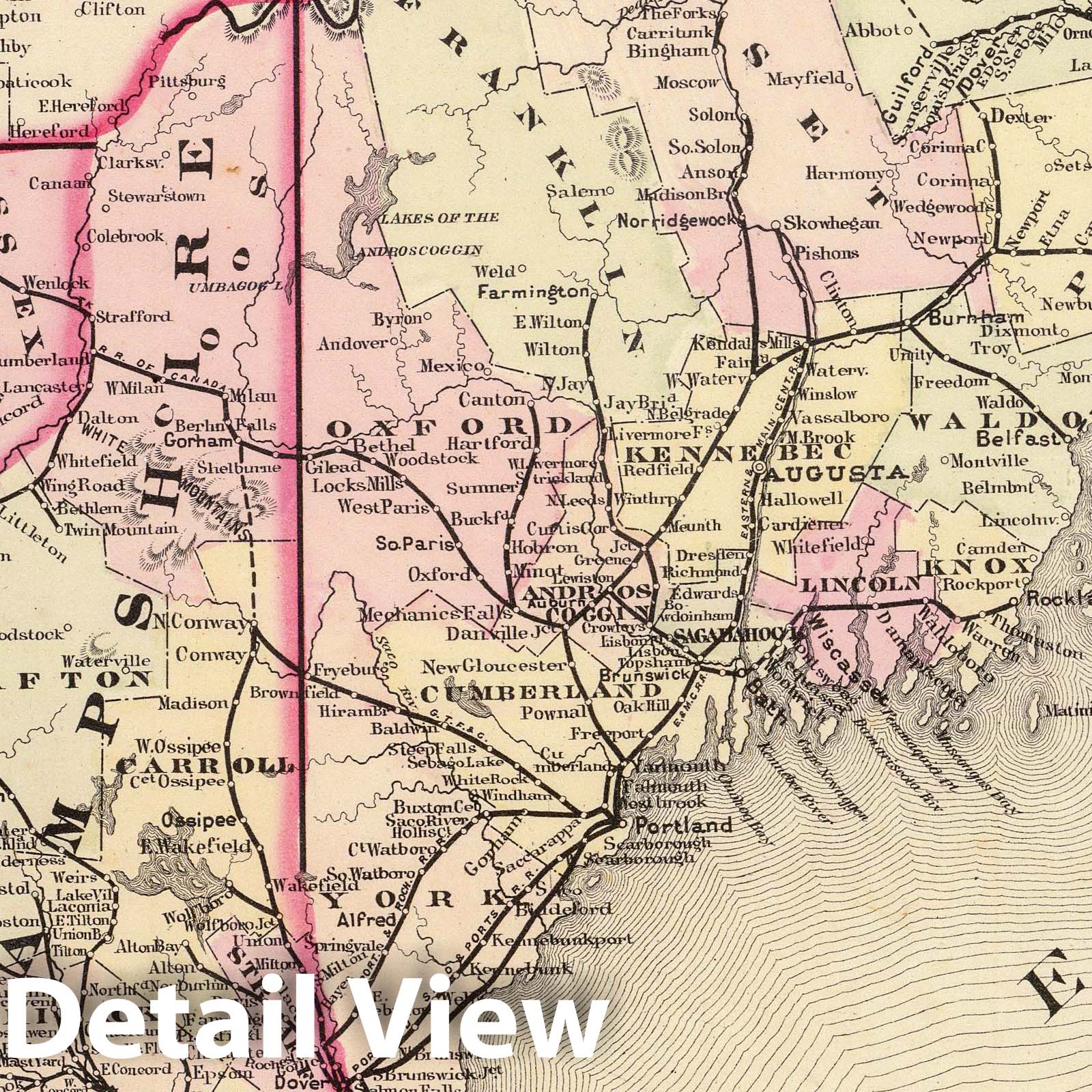 New England - Railroad Map, 1875 - Cram's Commercial Atlas Print
