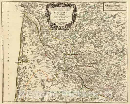 Historic Map : France, 1752 Guienne Septentrionale. , Vintage Wall Art