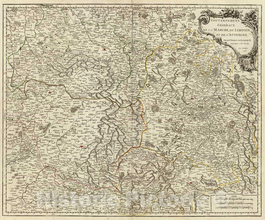 Historic Map : France, 1753 Marche, Limosin, Auvergne. , Vintage Wall Art
