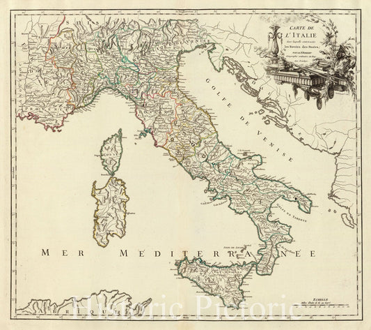 Historic Map : Italy; Slovenia, 1756 Italie postes. , Vintage Wall Art