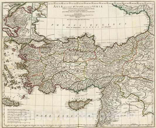 Historic Wall Map : Cyprus; Turkey, 1764 Asiae, quae vulgo Minor dicitur, et Syriae tabula geographica. , Vintage Wall Art