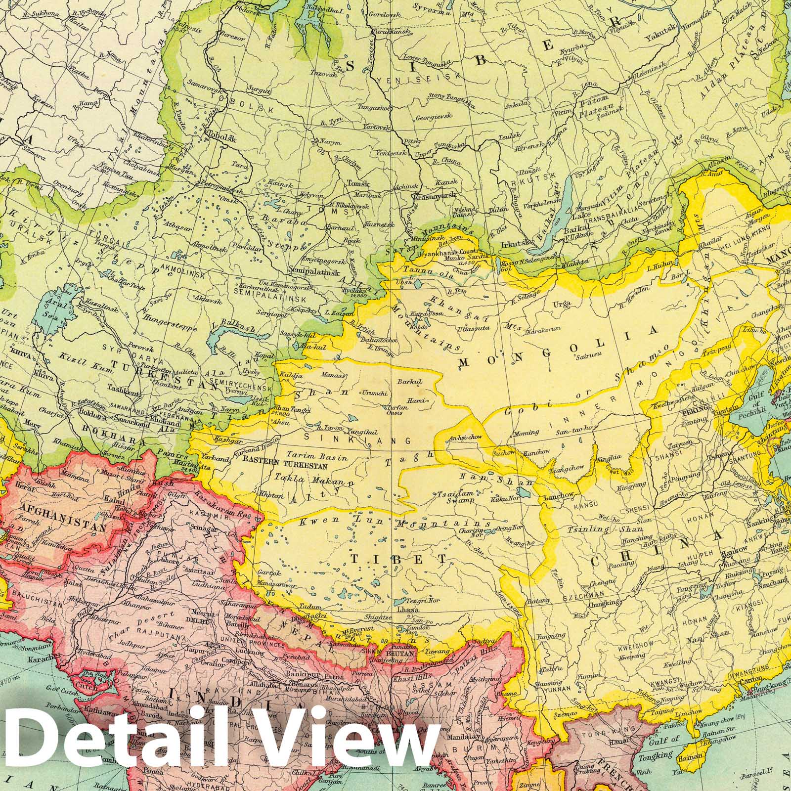 Asia - Survey Map, 1922 - Times Atlas Historical Map Print