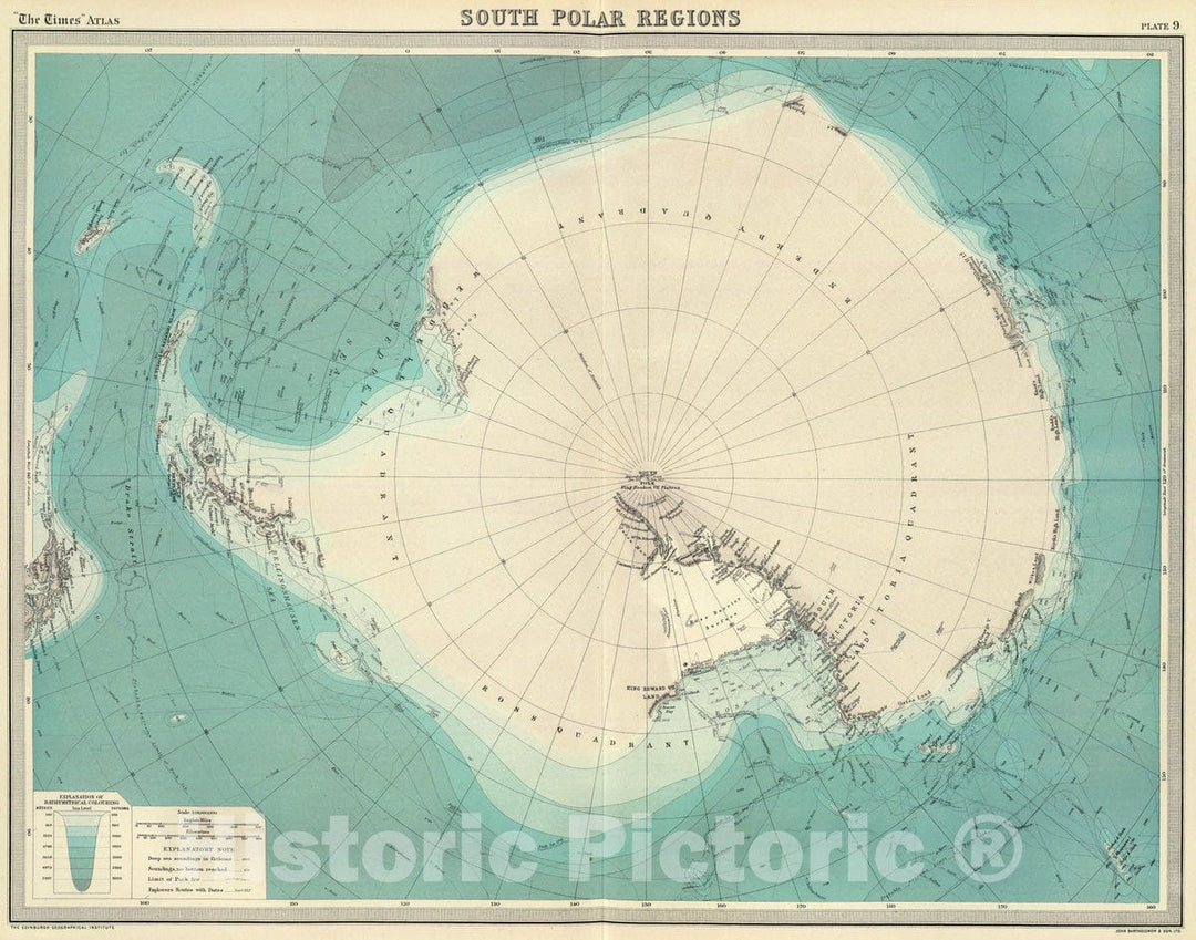 Historic Map : 1922 South Polar regions. - Vintage Wall Art