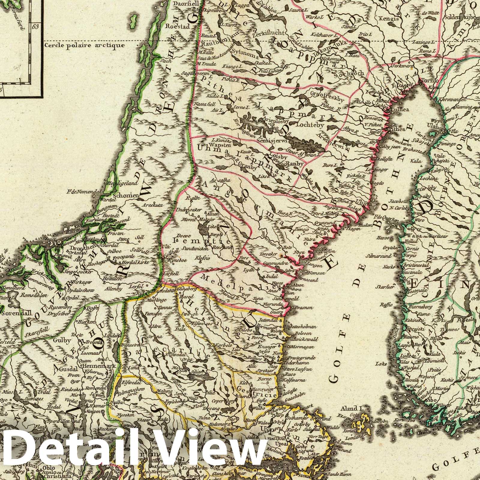 Sweden, Norway, and Iceland - Postal Map, 1756 - Vaugondy Atlas Reproduction