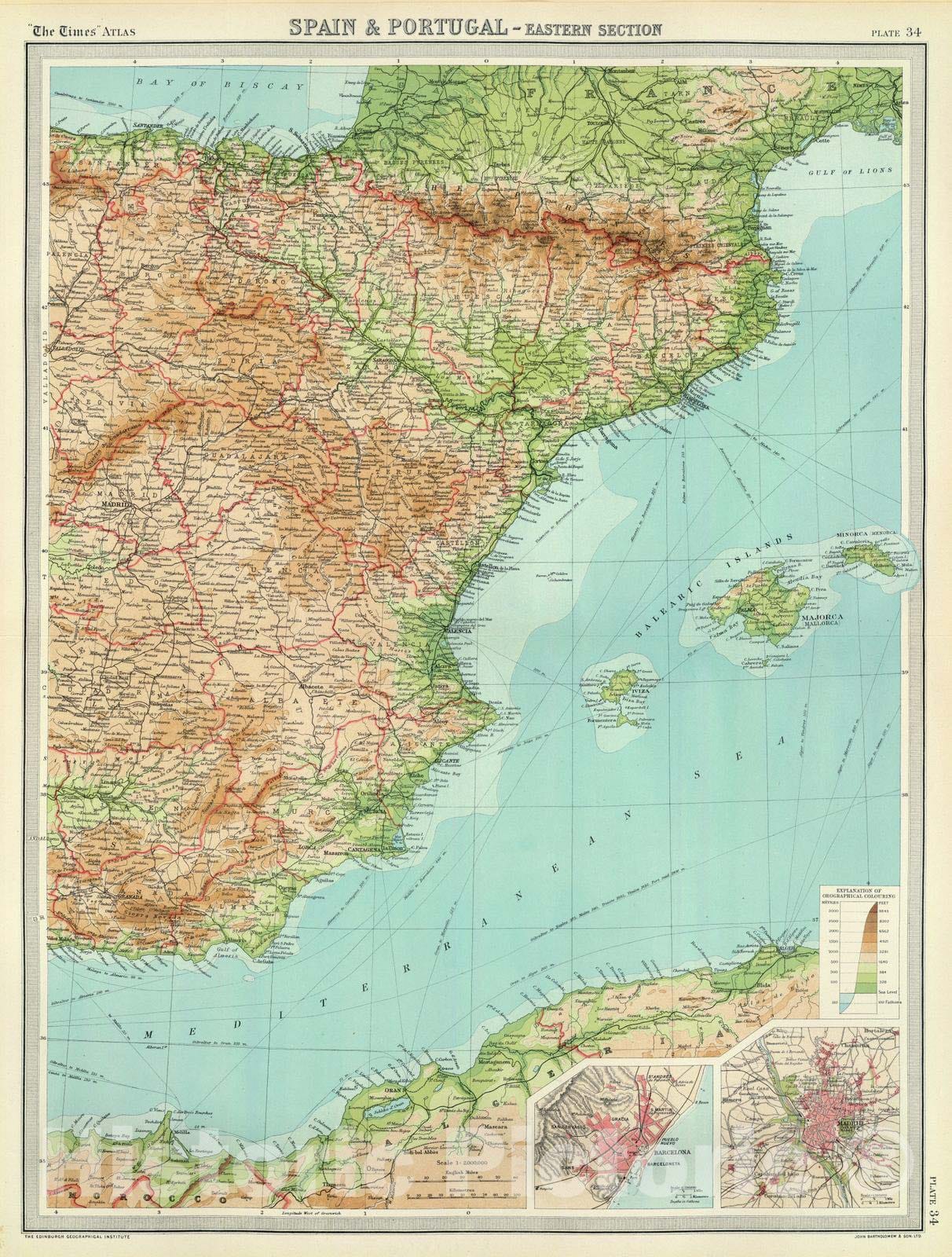 Historic Map : 1922 Spain & Portugal - eastern section. - Vintage Wall Art