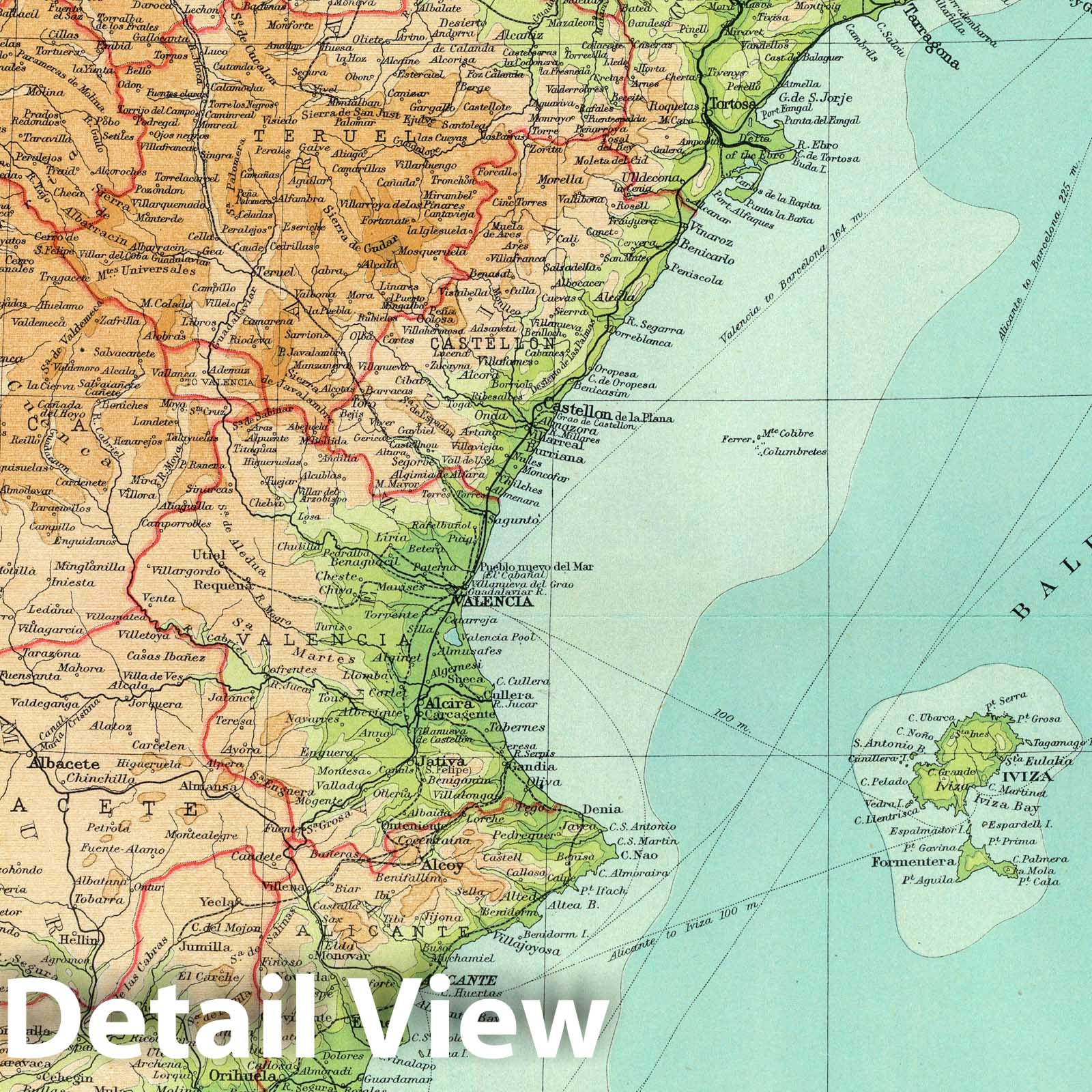 Spain and Portugal, Eastern Section - Survey Map, 1922 - Historical Map Print