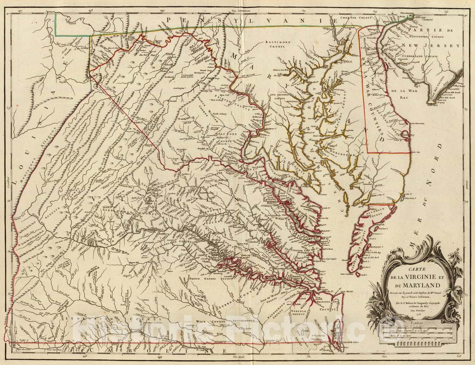 Historic Map : 1755 Virginie, Maryland. - Vintage Wall Art