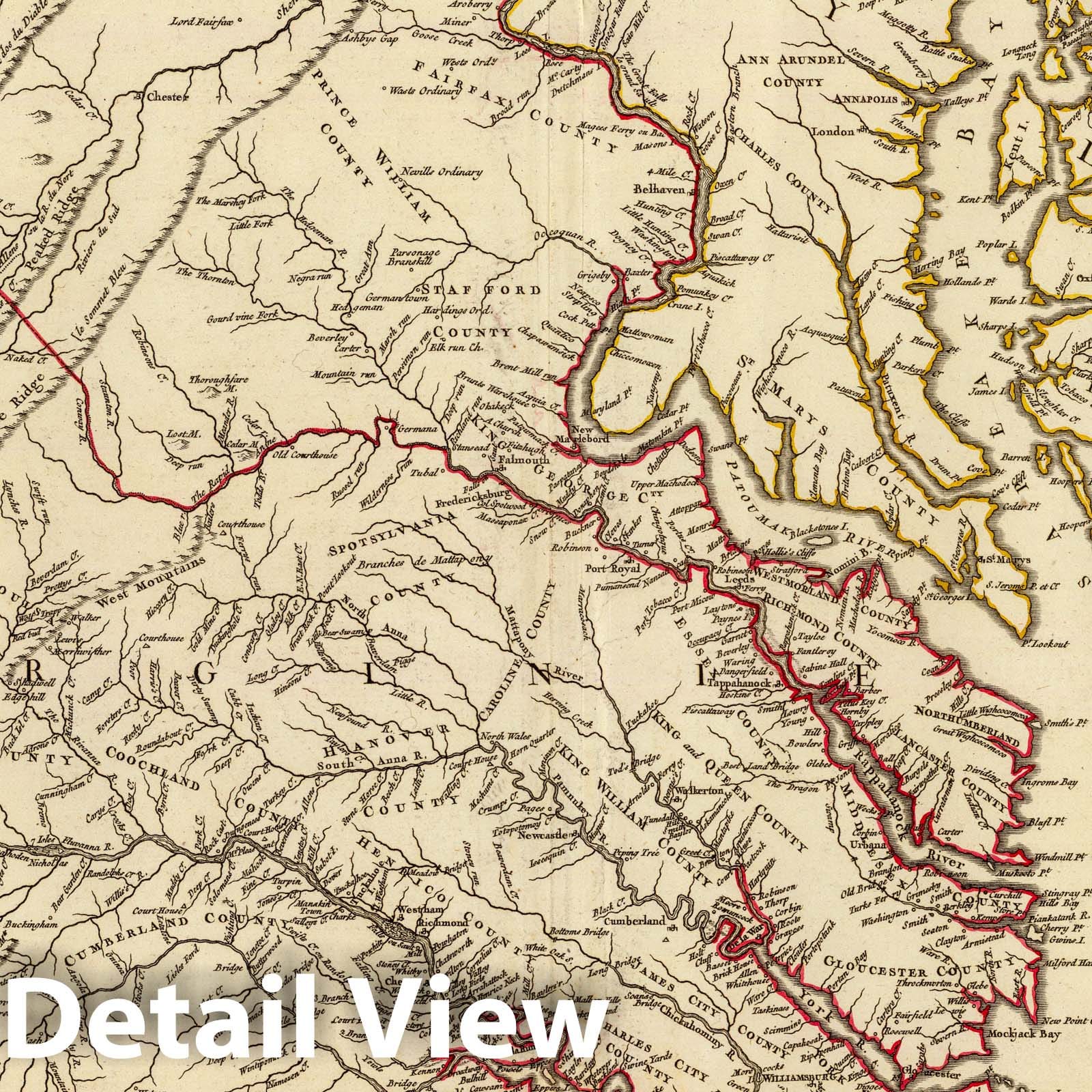 Virginia and Maryland - Postal Map, 1755 - Historical Map Print