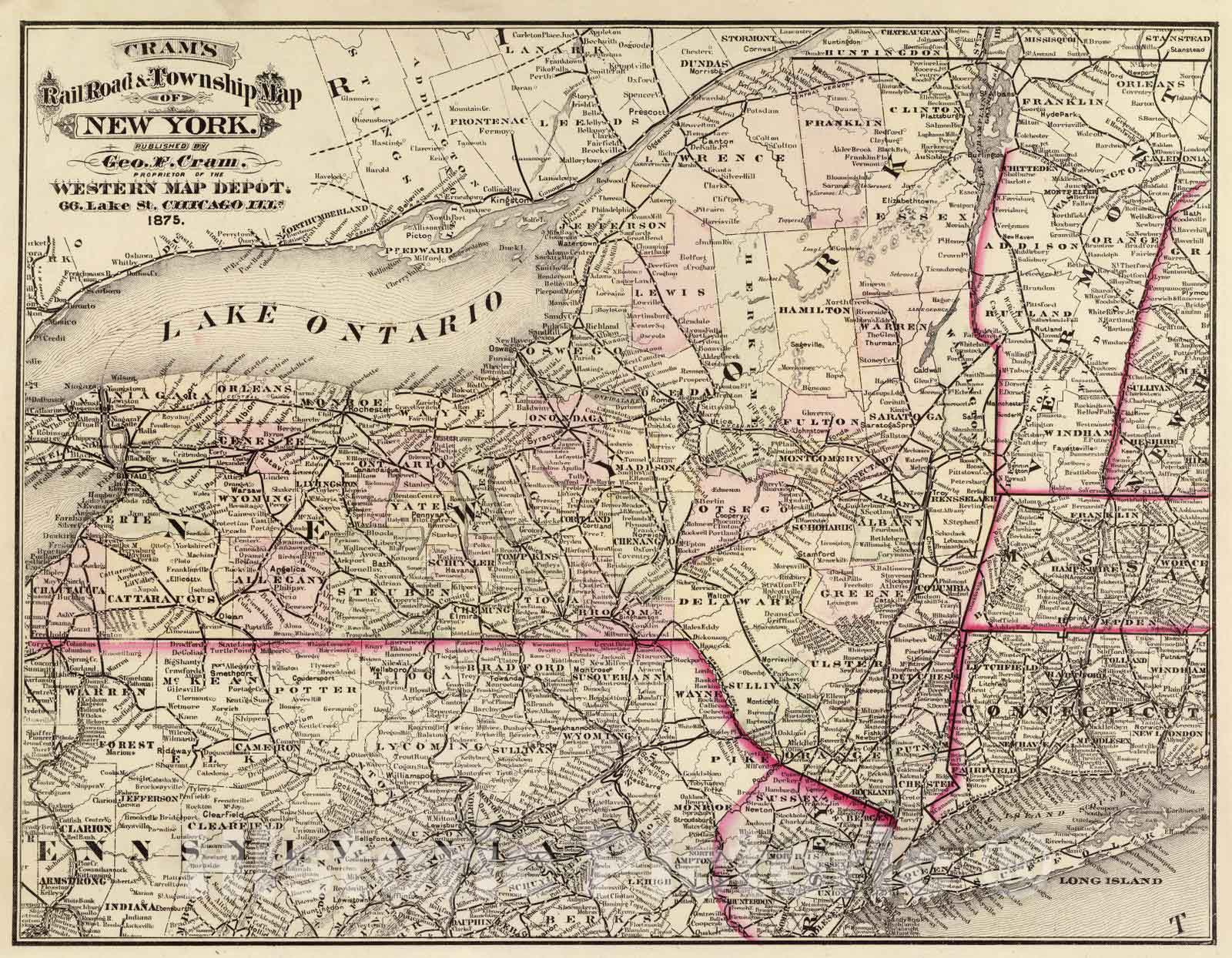 Historic Map : National Atlas - 1875 New York. - Vintage Wall Art