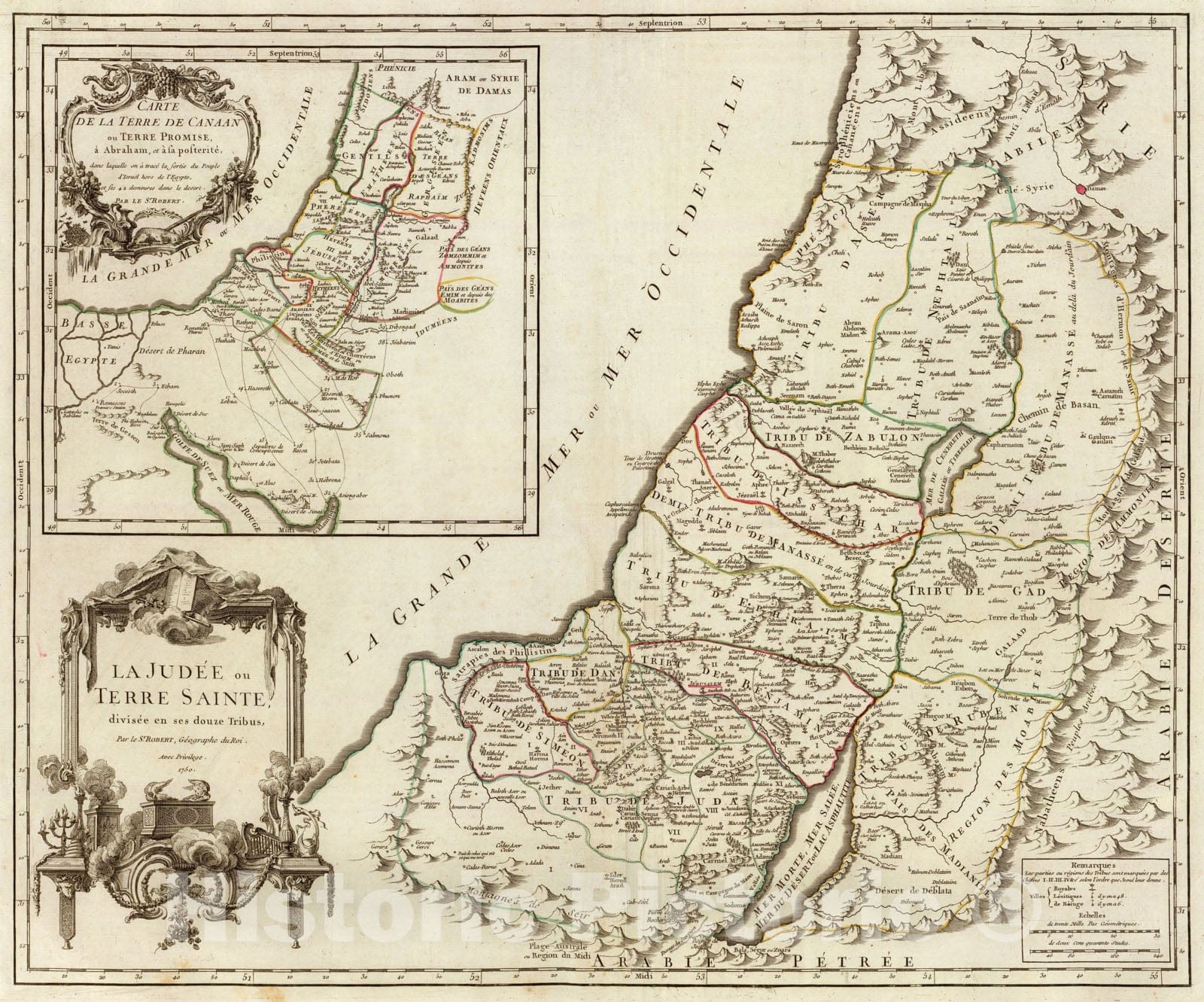 Historic Map : Israel; Jordan, 1750 La Judee, Canaan. , Vintage Wall Art