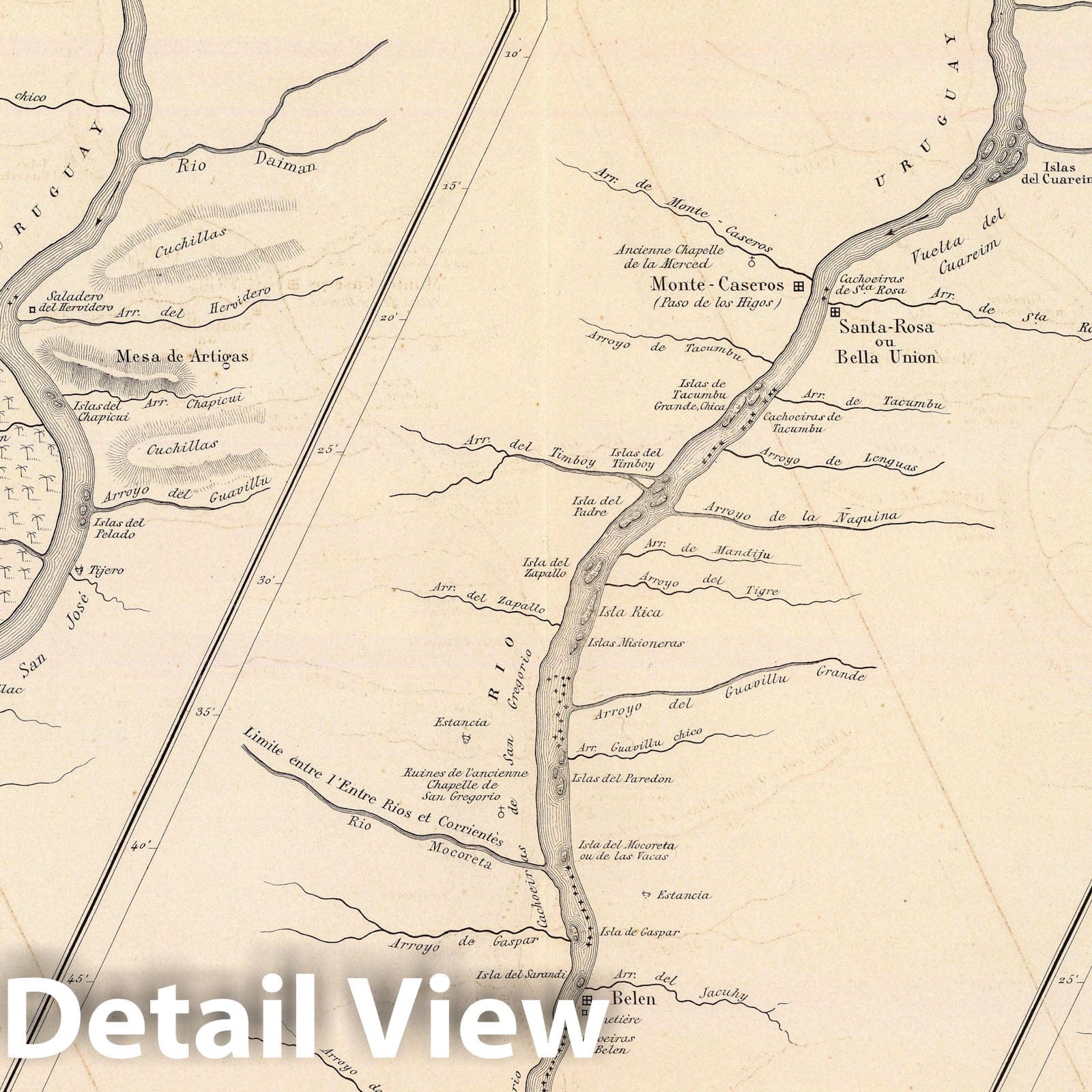 Upper Uruguay River - Concepcion to Uruguayana, 1873 Historical Map Print