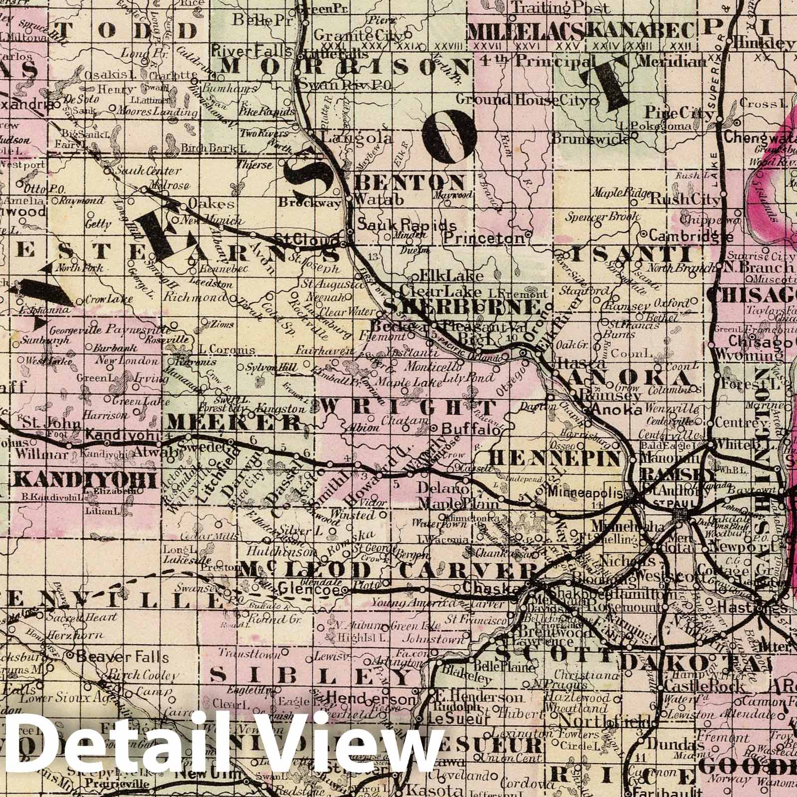 Minnesota - Railroad Map, 1875 - Cram's Commercial Atlas