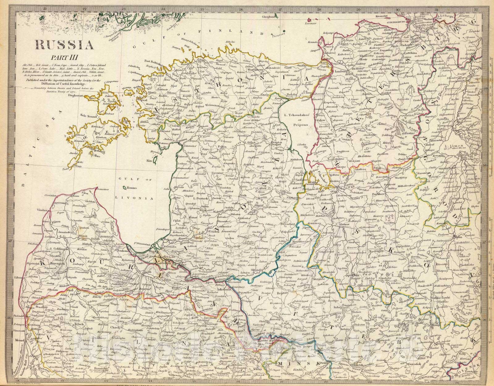 Historic Map : Estonia; Russia, Baltic States 1834 Russia Part LII. , Vintage Wall Art