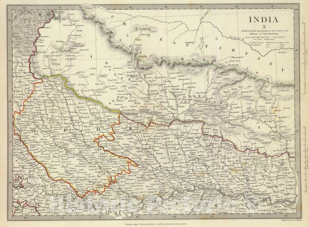 Historic Map : India; Nepal, 1834 India X. , Vintage Wall Art