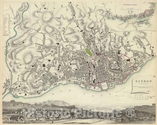 Historic Wall Map : Portugal , Lisbon (Portugal), 1833 Lisbon. Lisboa. , Vintage Wall Art