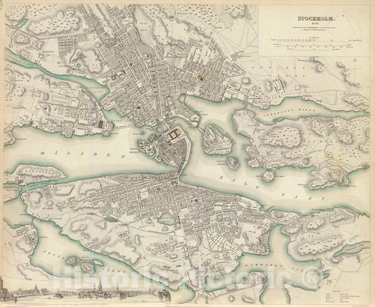 Historic Map : Sweden , Stockholm (Sweden), 1838 Stockholm. , Vintage Wall Art
