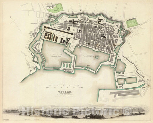 Historic Map : France , Toulon France, 1840 Toulon. , Vintage Wall Art