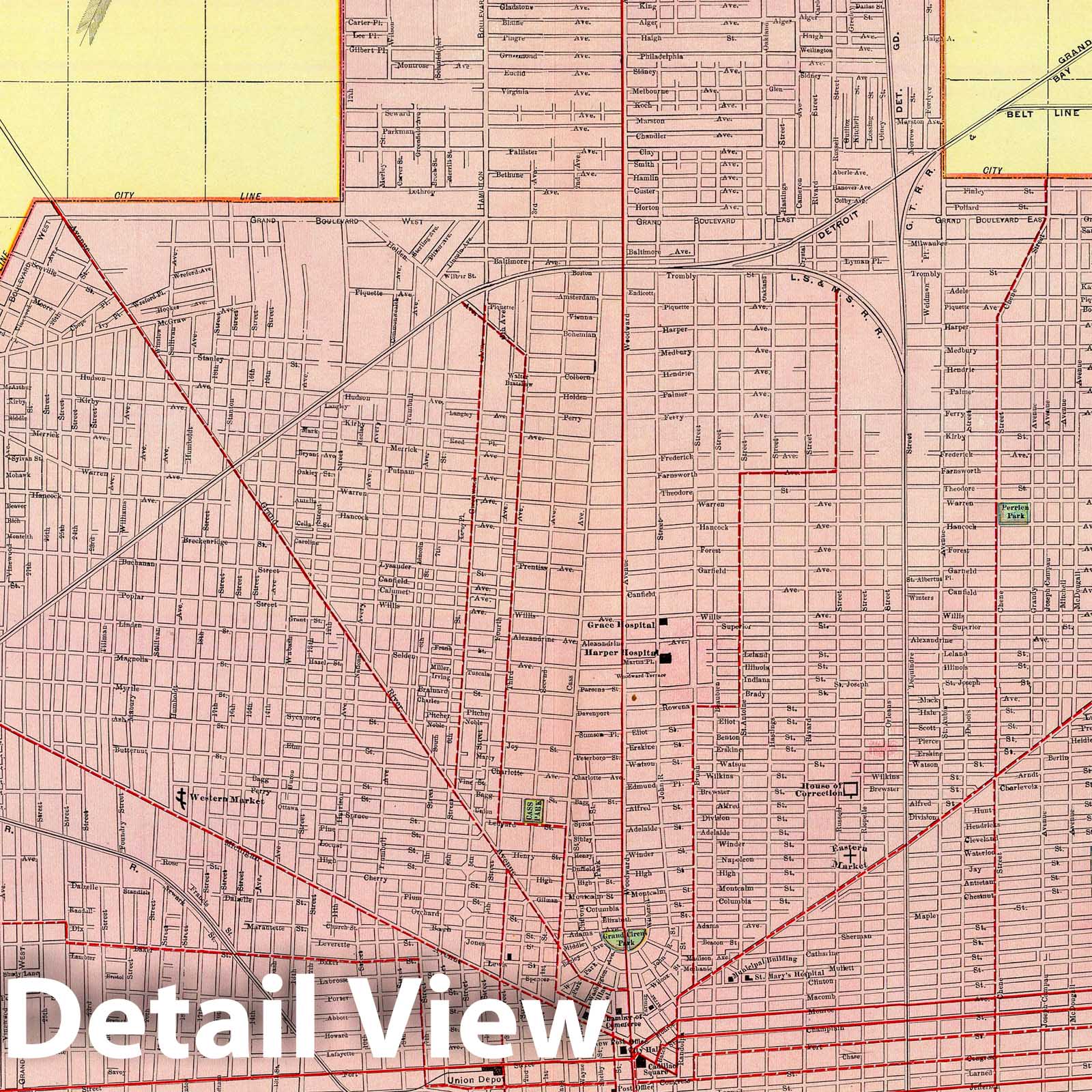 Detroit and Vicinity, Michigan 1897 Historical Map Print