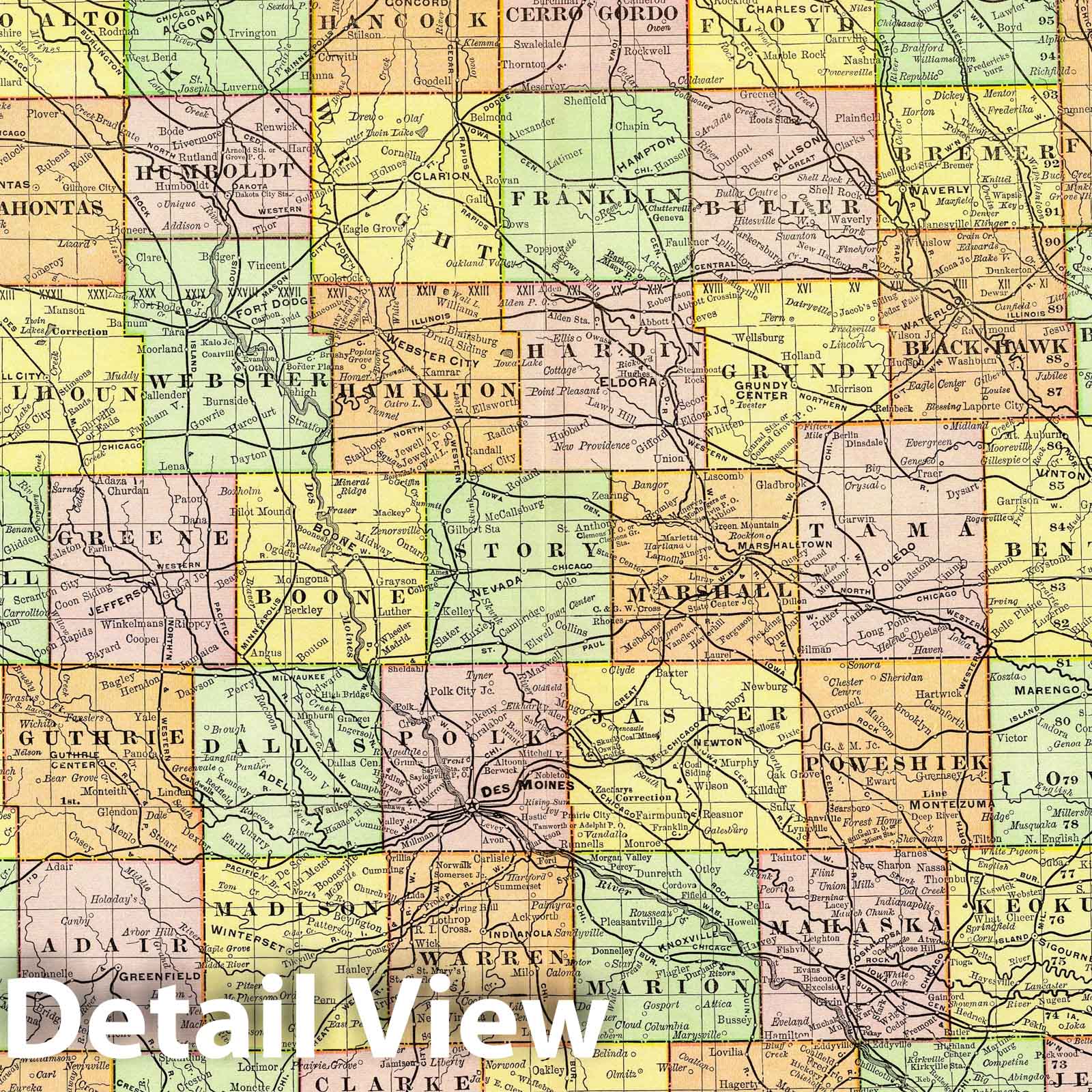 Iowa, 1897 - Rand McNally & Co. Historical Map Print