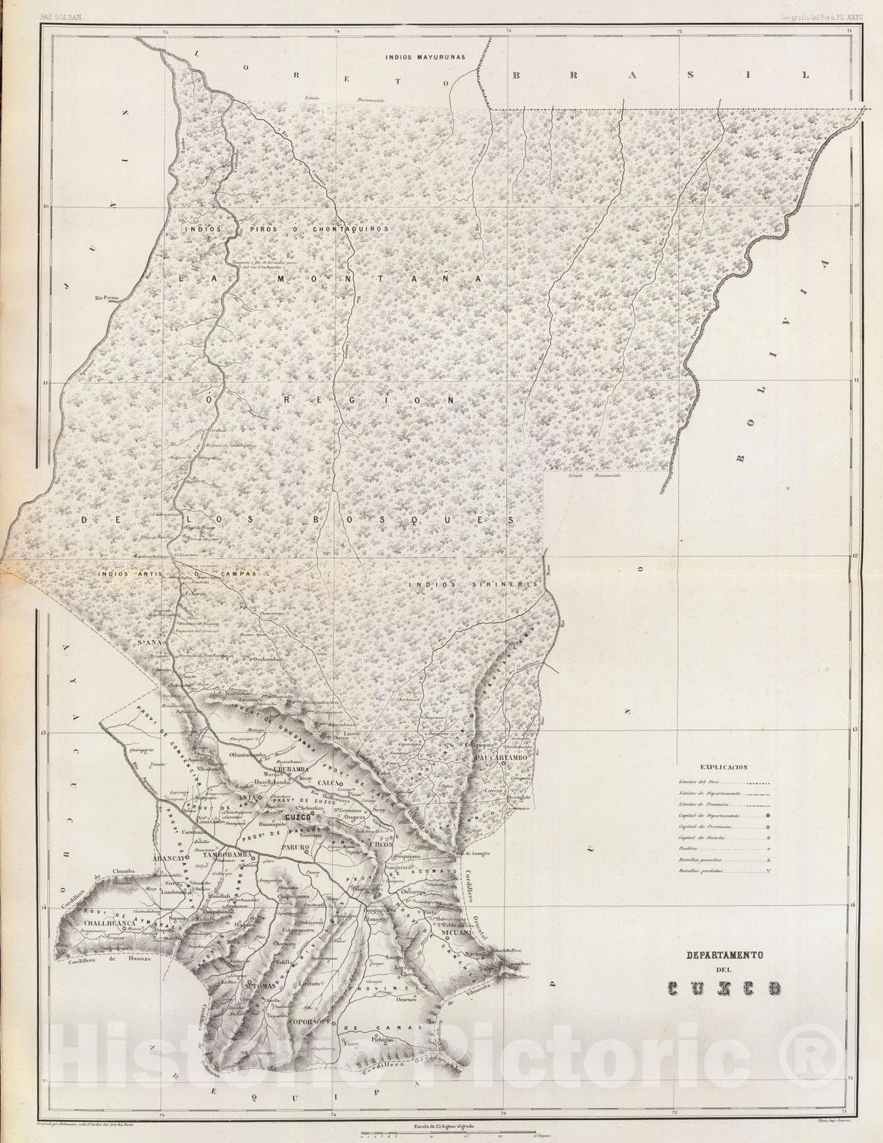 Historic Wall Map : Peru, Cuzco (Peru : Dept.) 1865 Departamento de Cuzco. , Vintage Wall Art