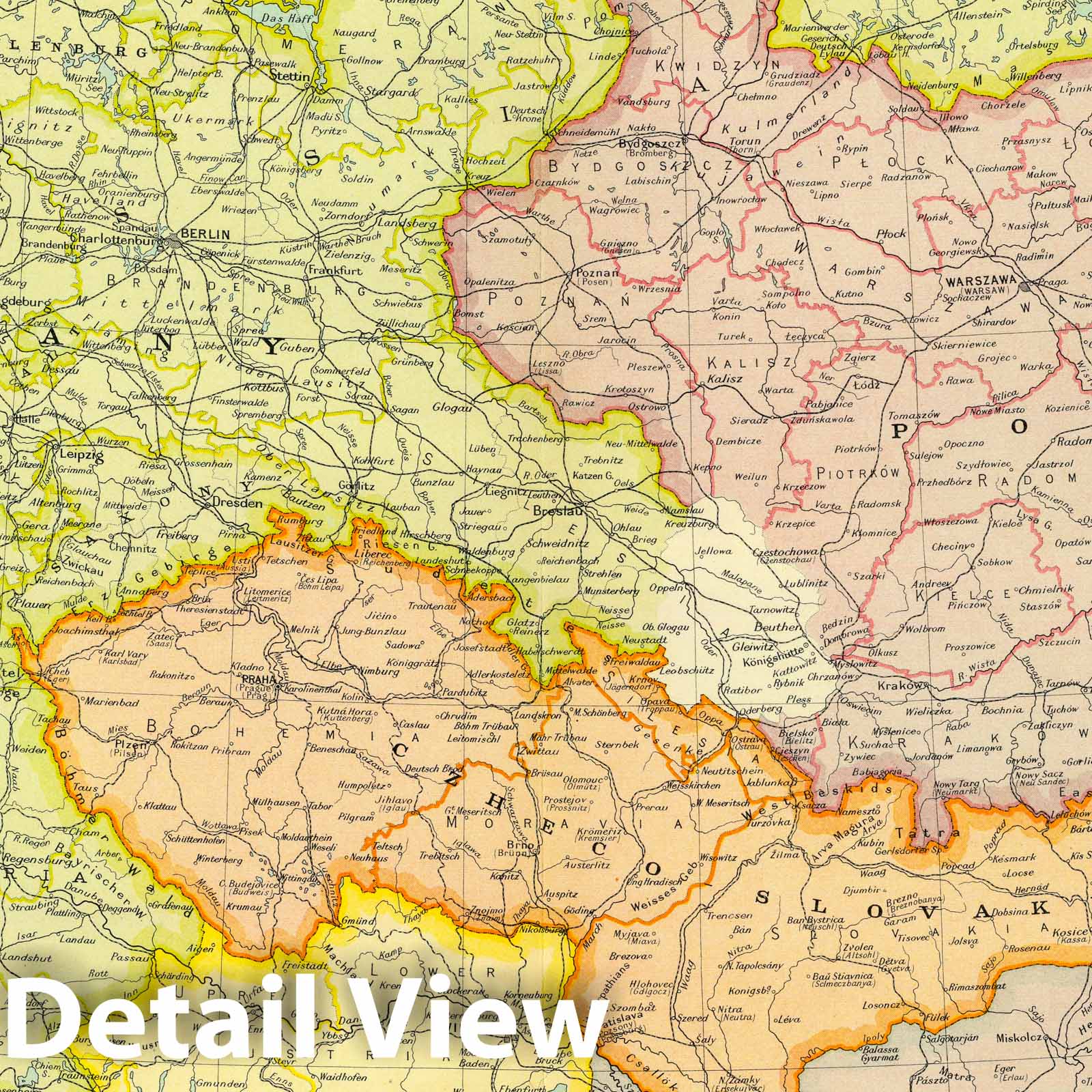 Central European States - Survey Map, 1922 - Historical Map Print